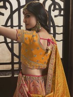 Bright Orange N Pink Banarshi Silk Lehenga